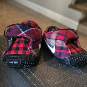 Nike Red and Black Plaid Baby Shoes